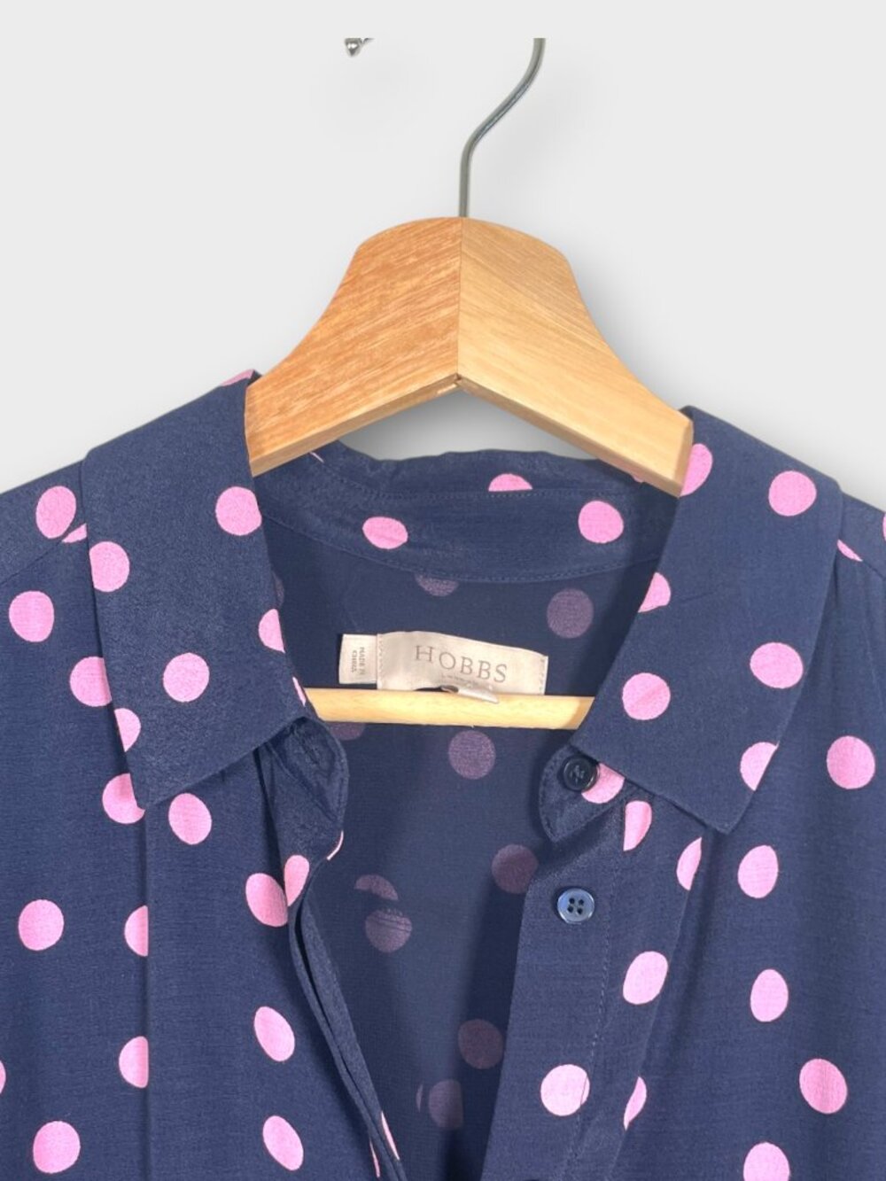 HOBBS London Fit & Flare Dress Sz 6 US Blue Pink Polka Dot Tie Belt - Picture 3 of 10
